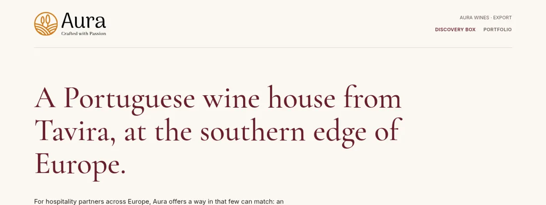 Homepage of aurawines.pt
